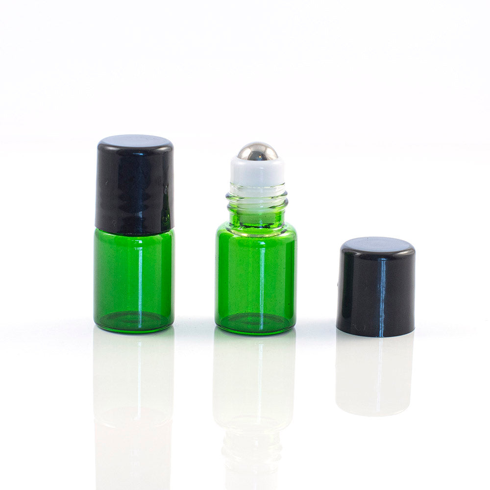 2ml (5/8 Dram) Green Roller Bottles with Stainless Steel Rollers (5 pack)