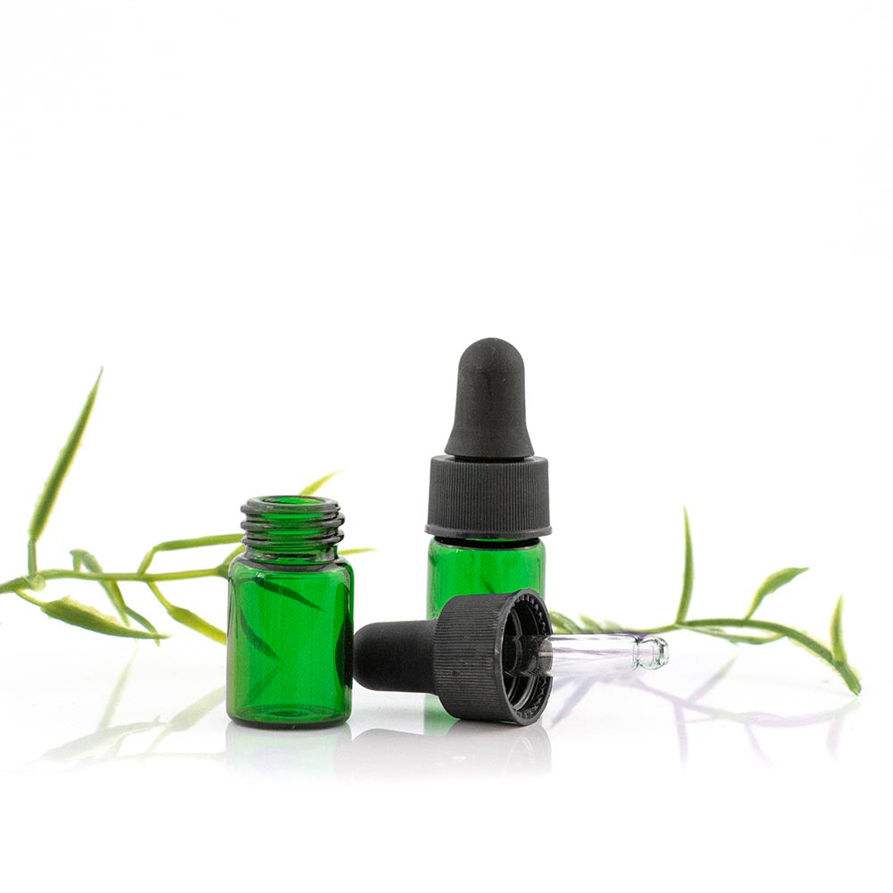 2ml (5/8 Dram) Green Glass Dropper Bottles (5 pack)