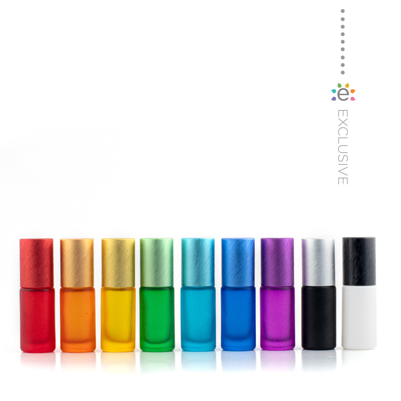 Deluxe 5ml Frosted Multi-coloured roller bottles with Metallic Caps and Travel Case (set of 9 bottles)