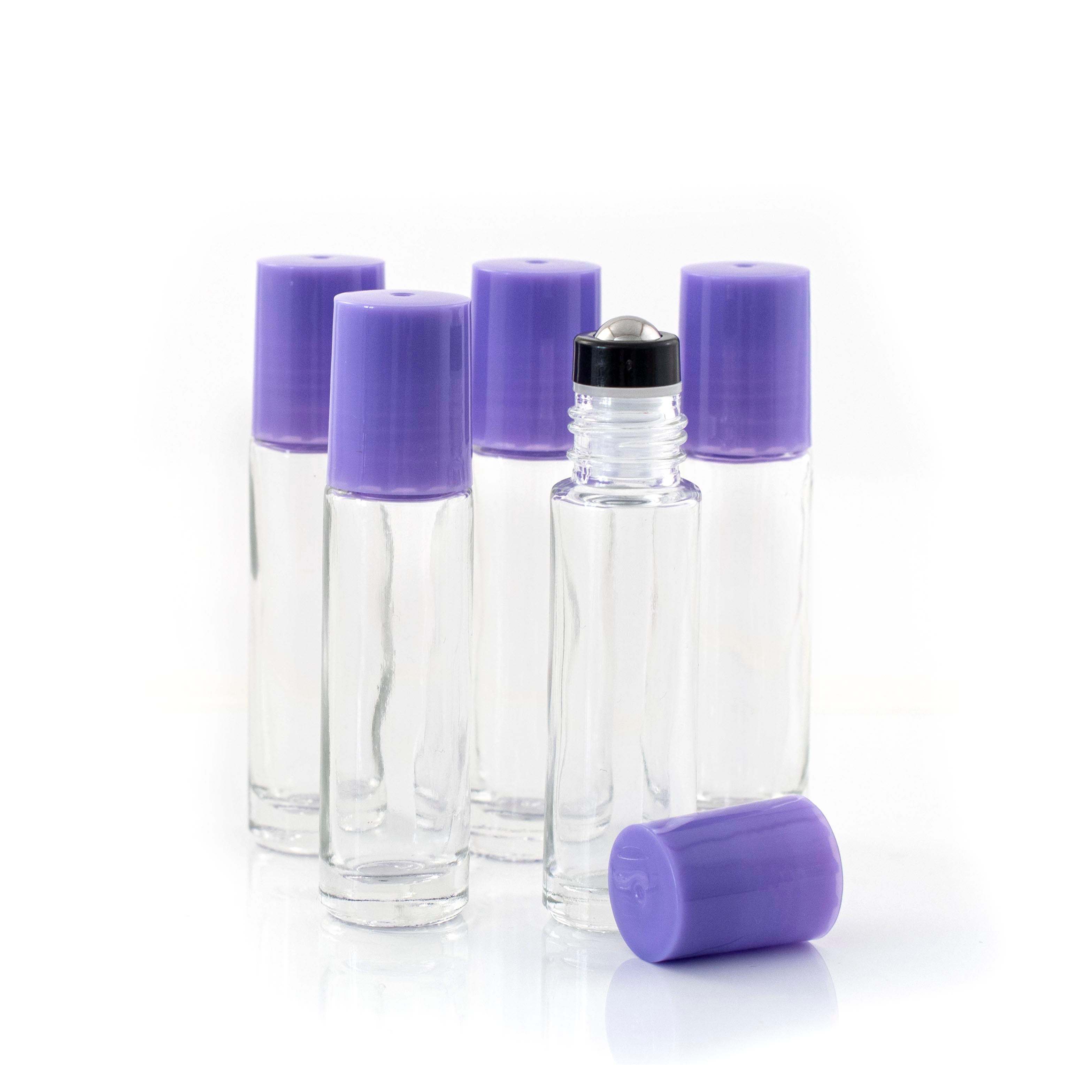 10ml Clear Glass Roller Bottle with Amethyst (Purple) Lid & Premium St