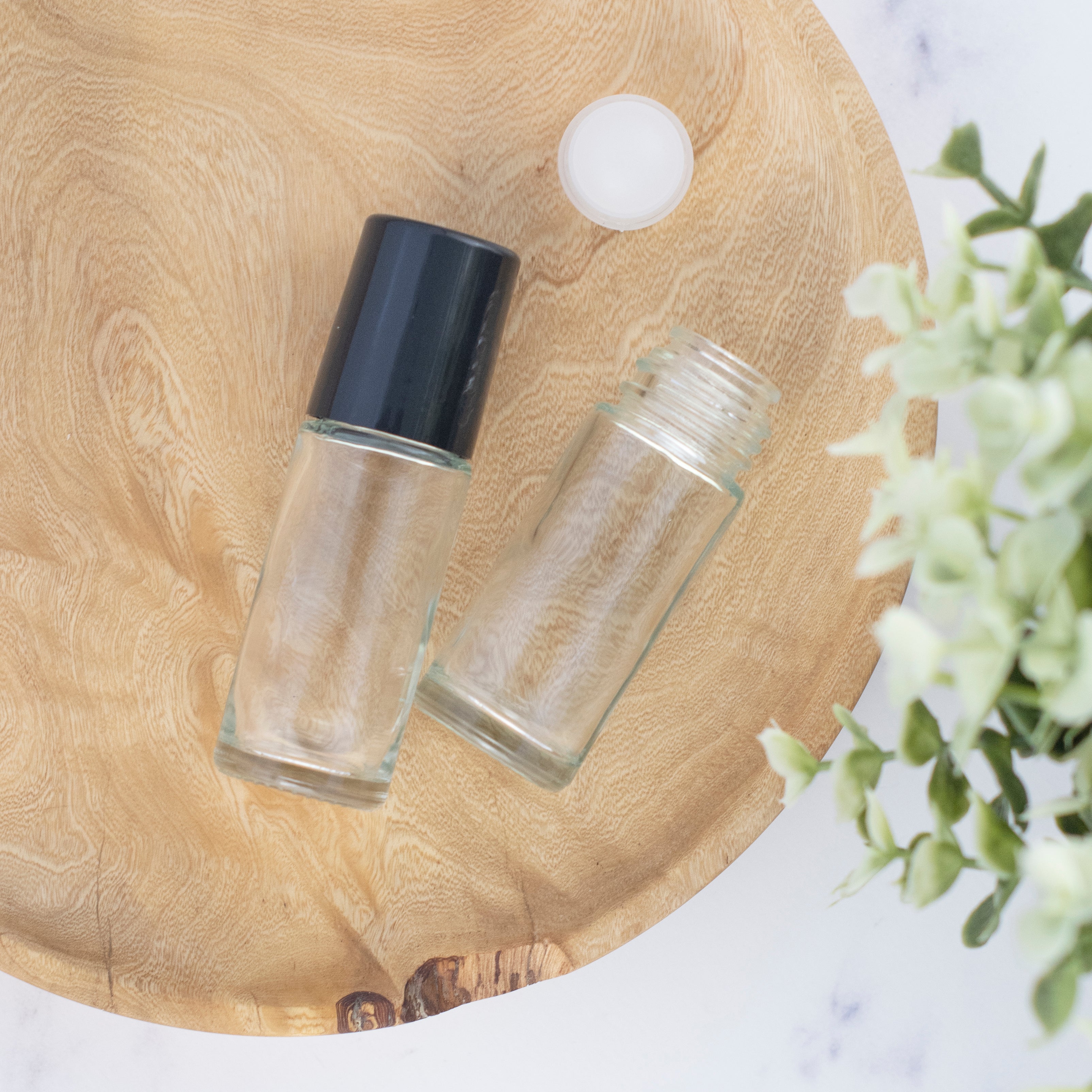 30ml (1oz) Clear Glass Jumbo Roll-on Bottle with Black Caps (Pack of 2)