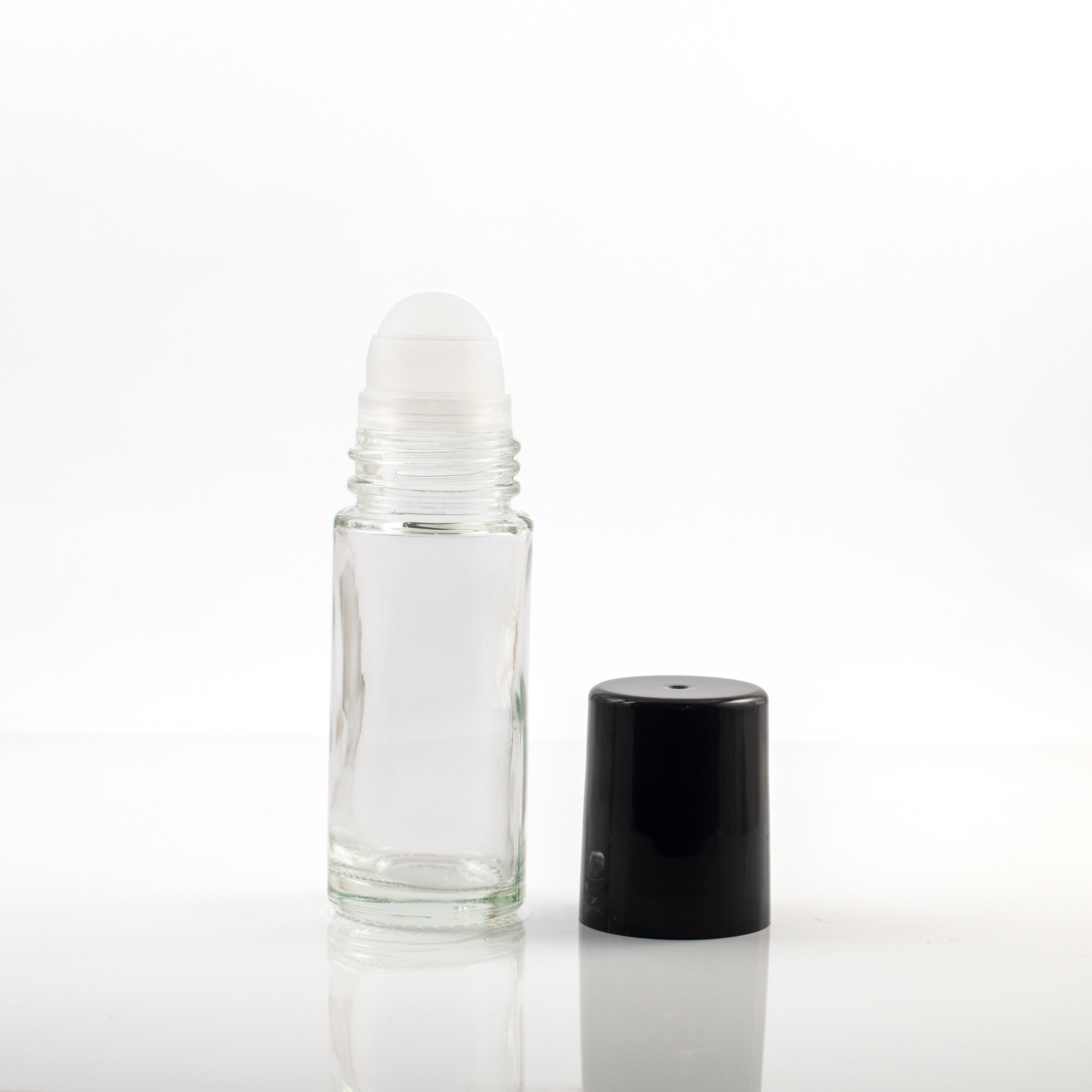 30ml (1oz) Clear Glass Jumbo Roll-on Bottle with Black Caps (Pack of 2)
