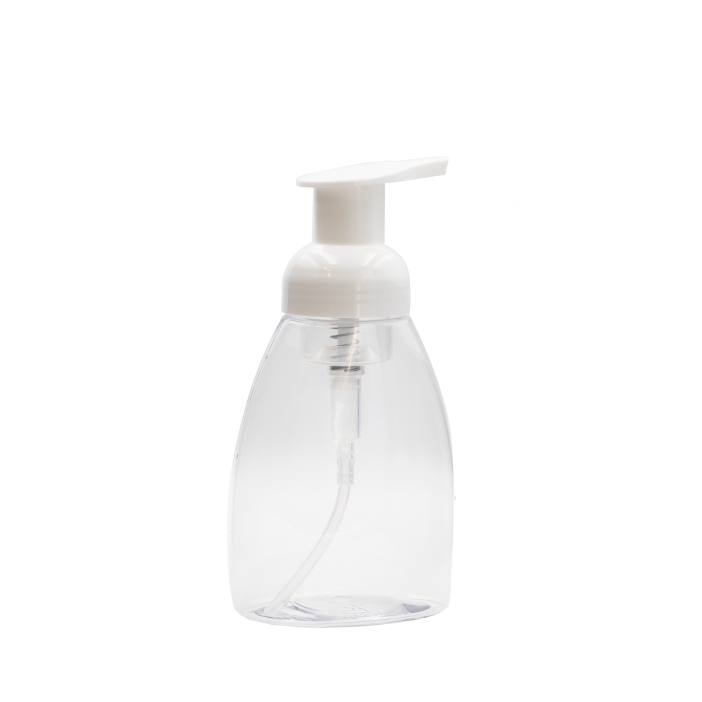 250ml Clear Bell Style Plastic Bottle with White Foaming Pump Dispenser