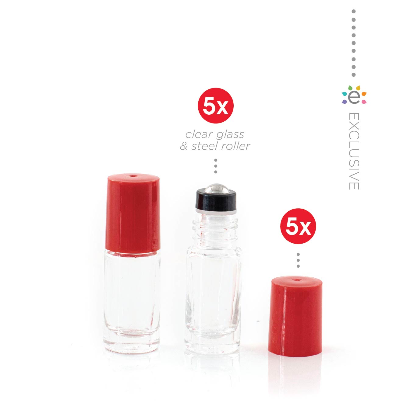 5ml Clear Glass Roller Bottle with Lipstick Kiss (Red) Lid & Premium Stainless Steel Rollerball – 5 pack