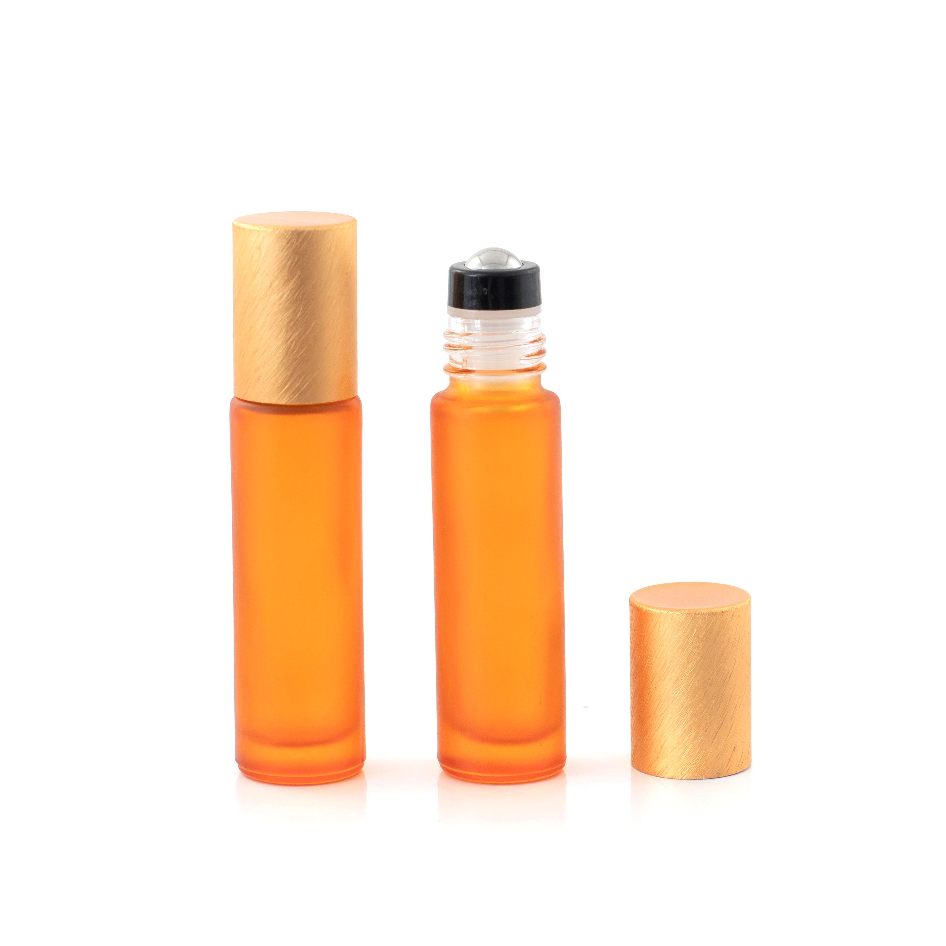 Deluxe Frosted 10ml Orange Roller Bottles with Orange Metallic Caps & Premium Rollers (5 pack)
