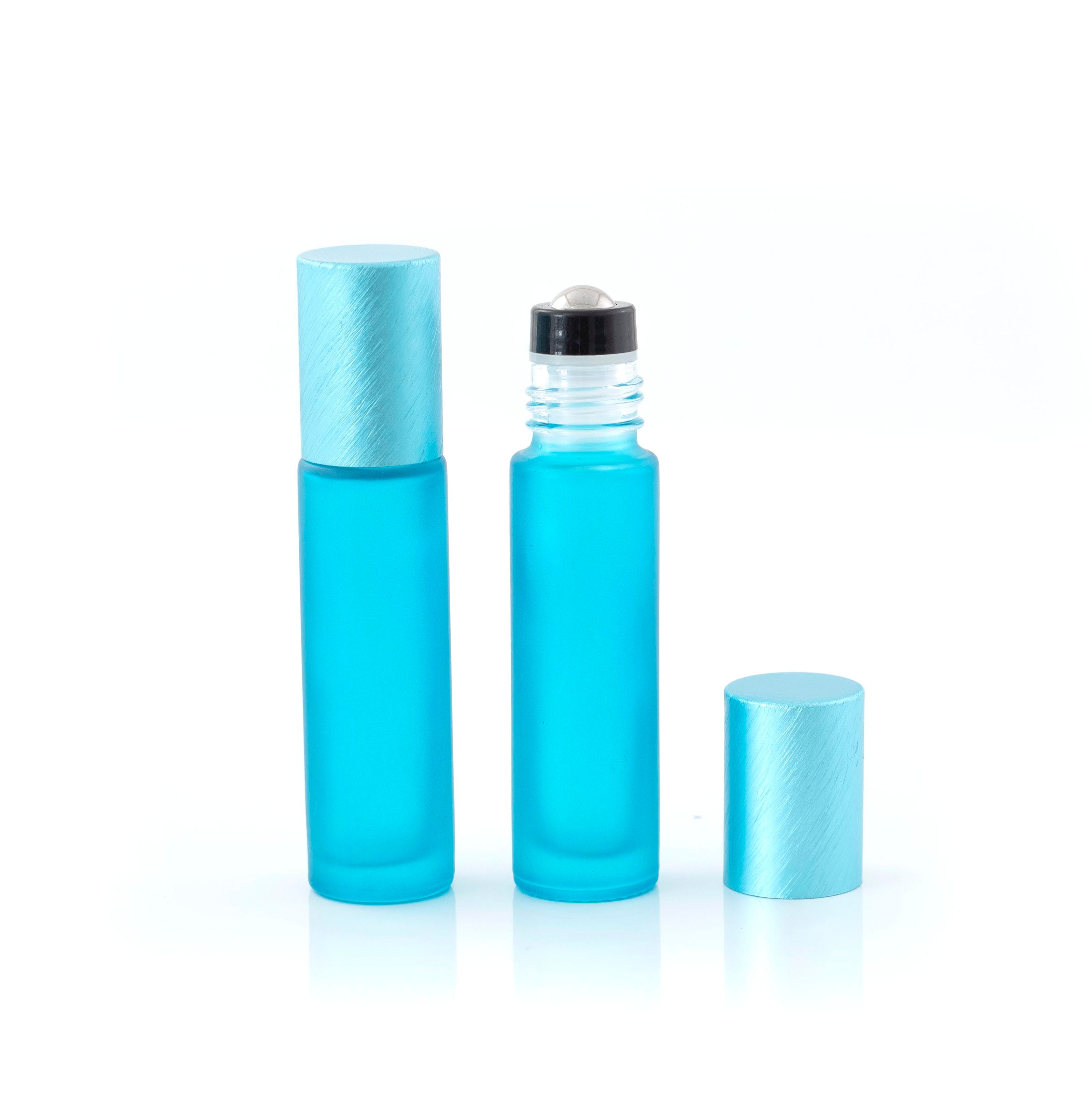 Deluxe Frosted 10ml Teal Roller Bottles with Teal Metallic Caps & Premium Rollers (5 pack)