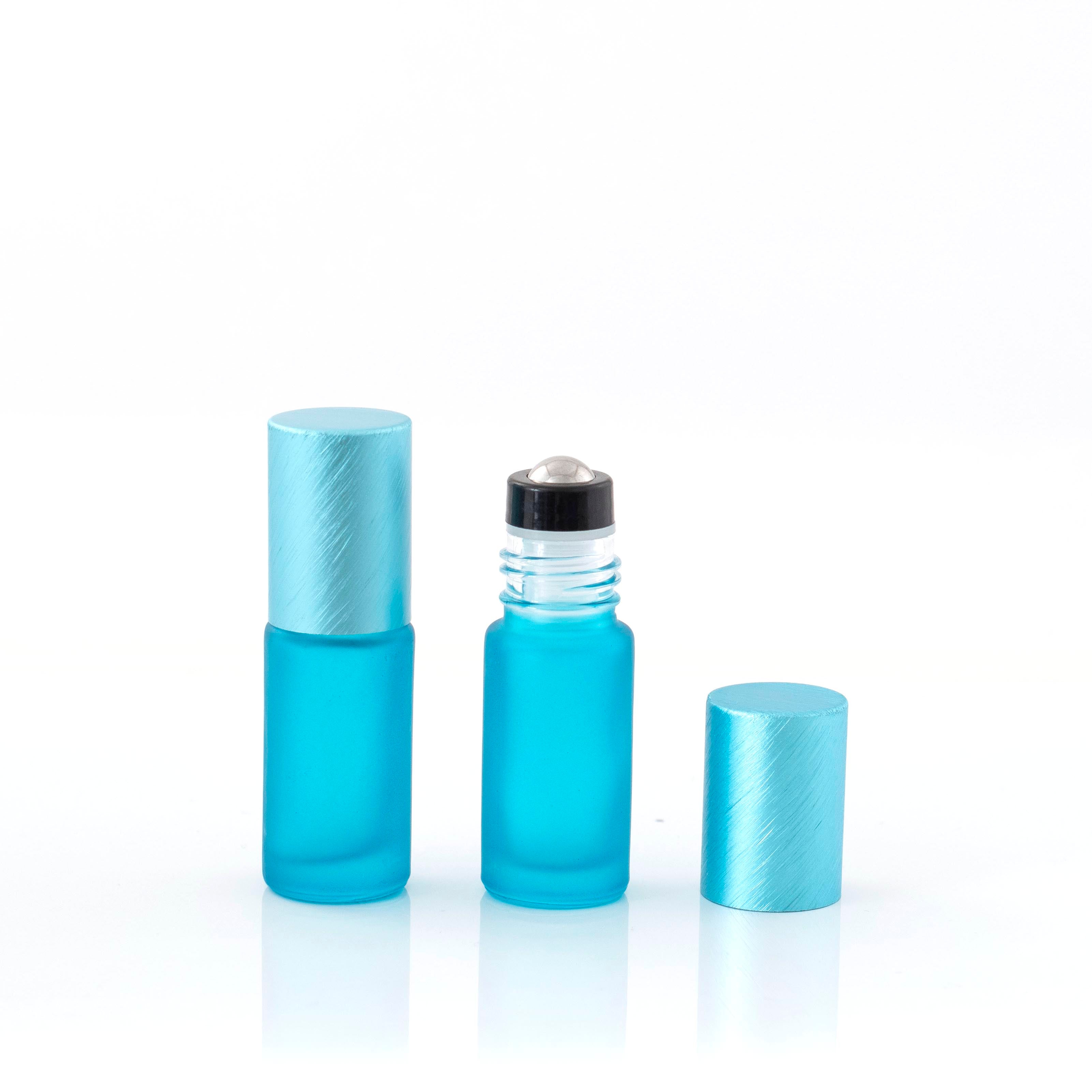 Deluxe Frosted 5ml Teal Roller Bottles with Metallic Caps & Premium Rollers (5 pack)