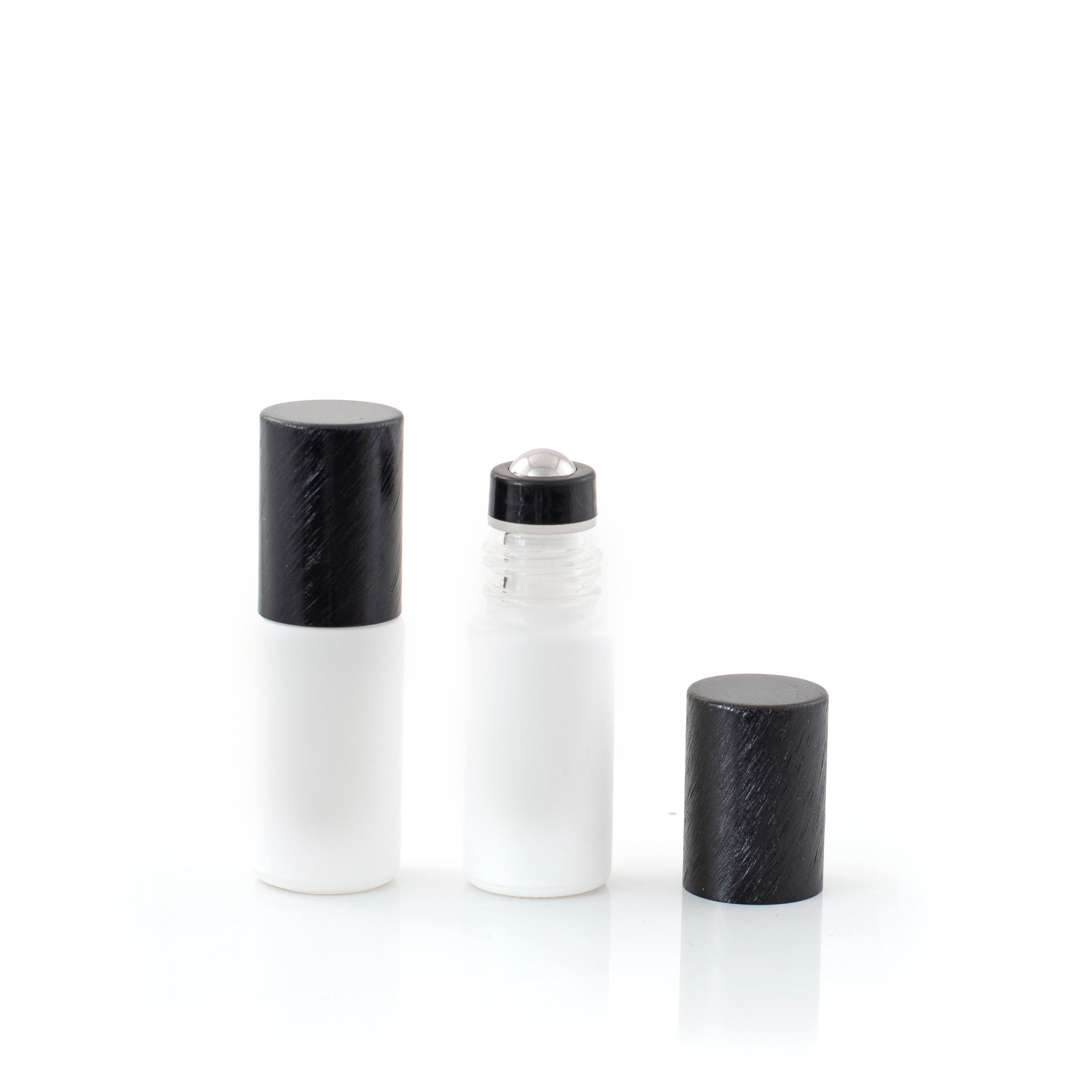 Deluxe Matte 5ml White Roller Bottles with Metallic Caps & Premium Rollers (5 pack)