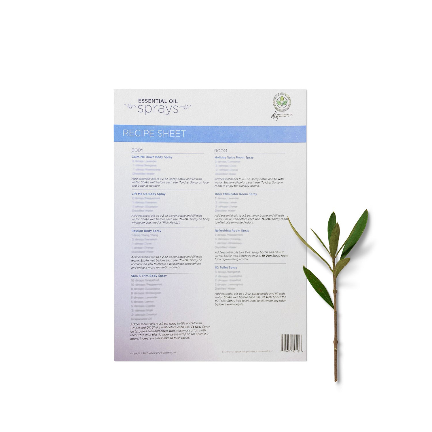 Do-It-Yourself Essential Oil Sprays Recipe Sheet