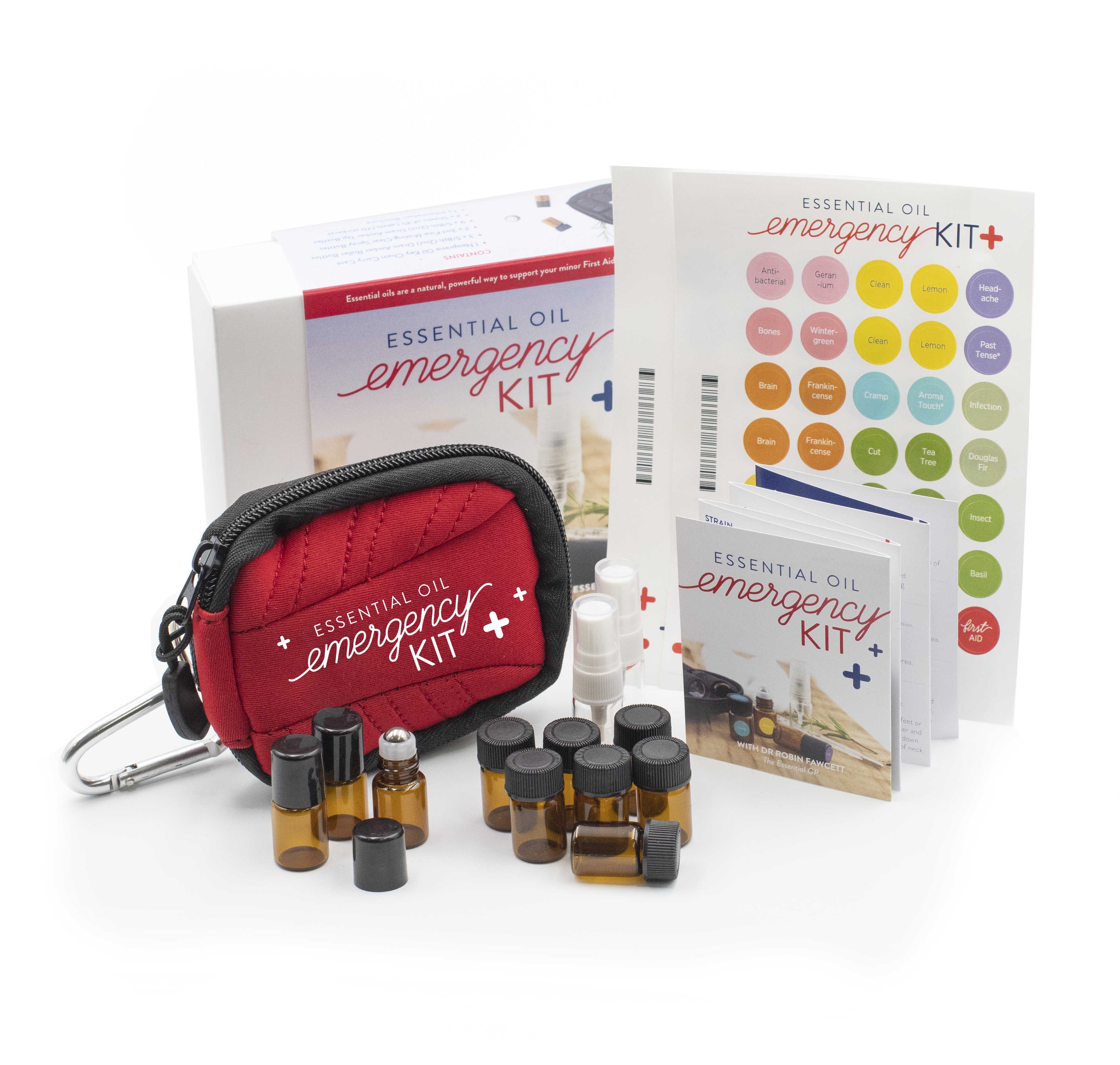 Essential Oil Emergency Kit (with key chain case, bottles, first aid brochure & cap stickers)
