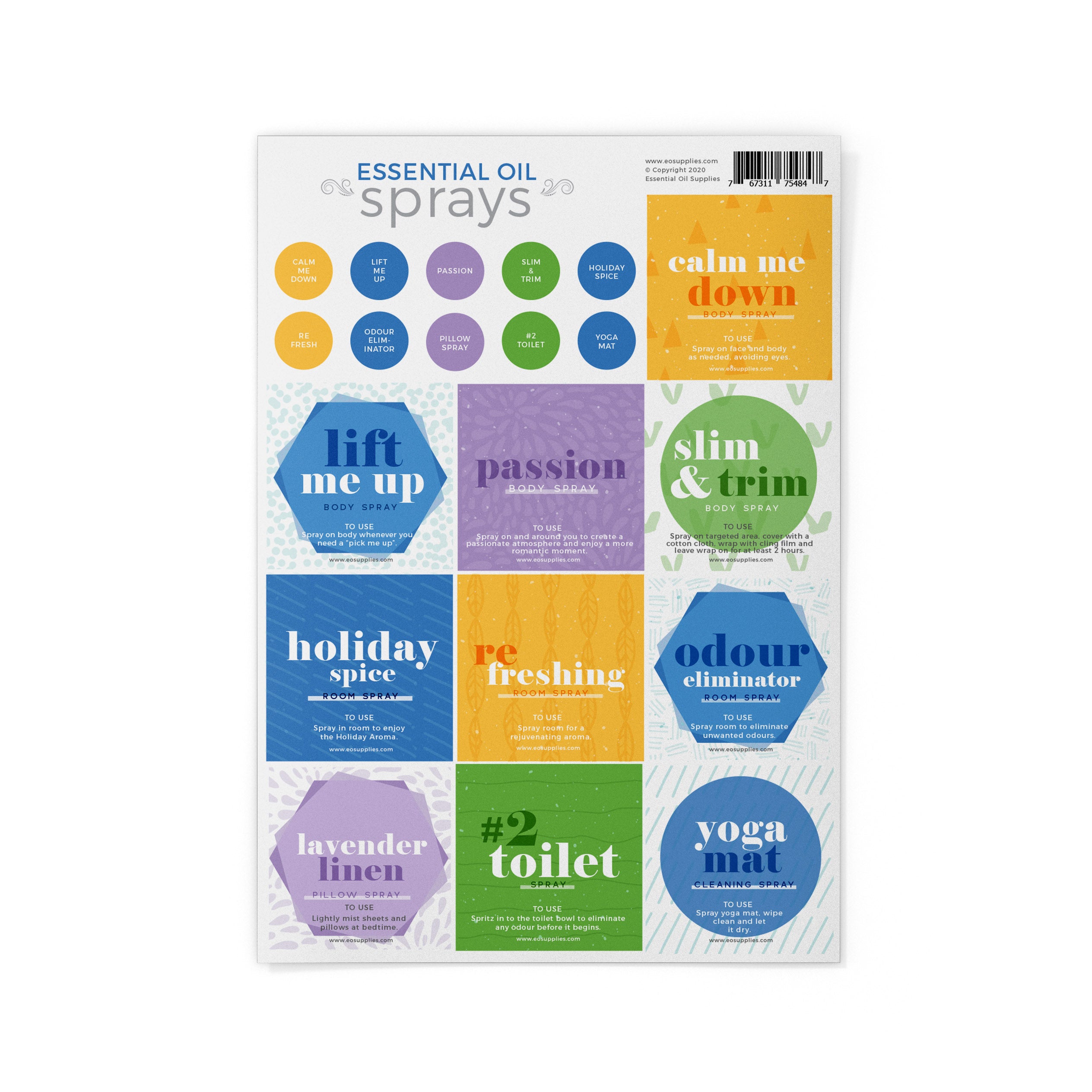 Essential Oil Sprays – Label Sheet