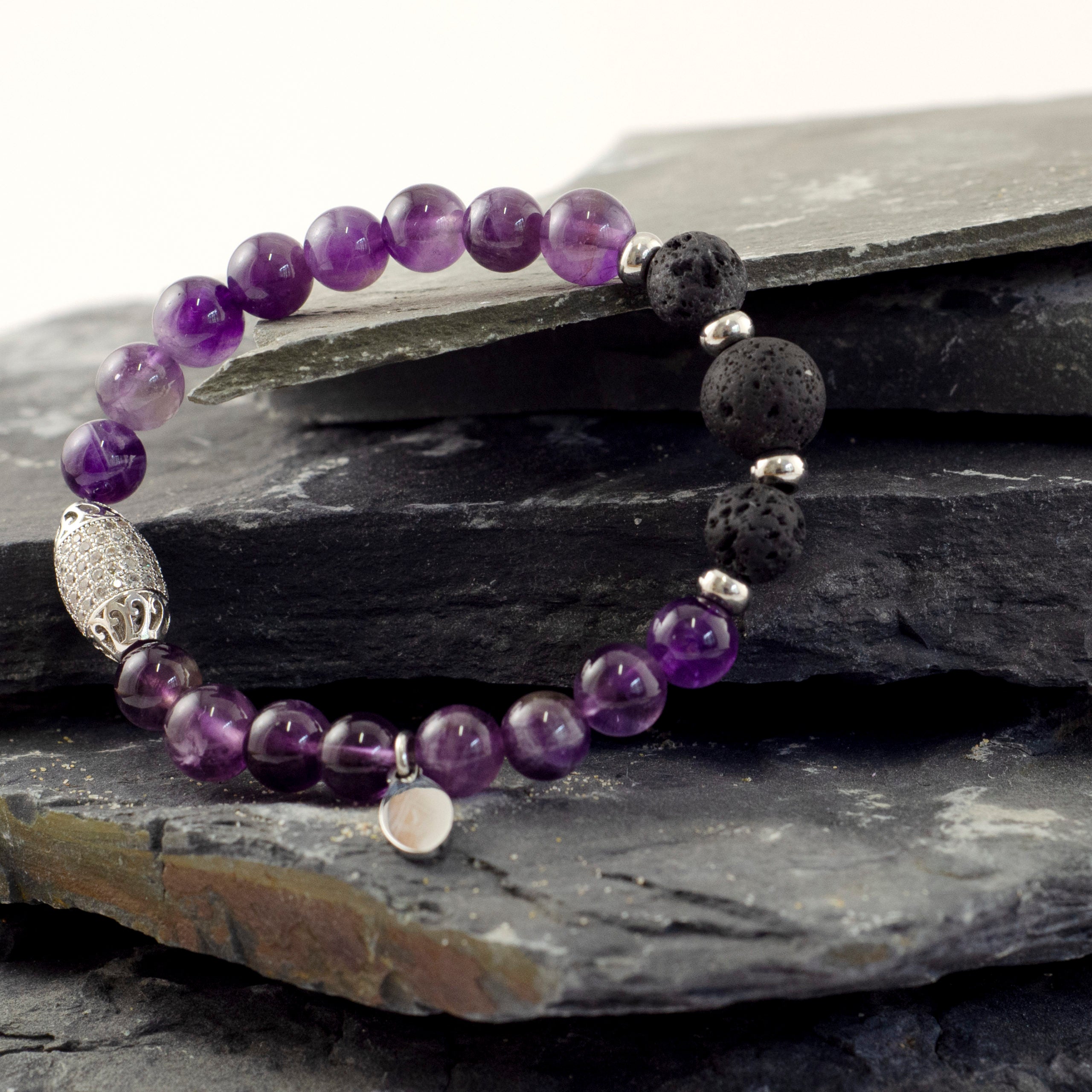 Lehla : Amethyst Gemstone Lava Diffuser Bracelet