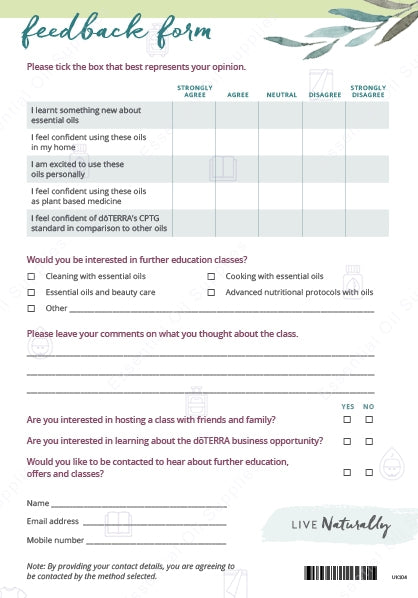 Live Naturally : Feedback Form Tear Pad (25 sheets)