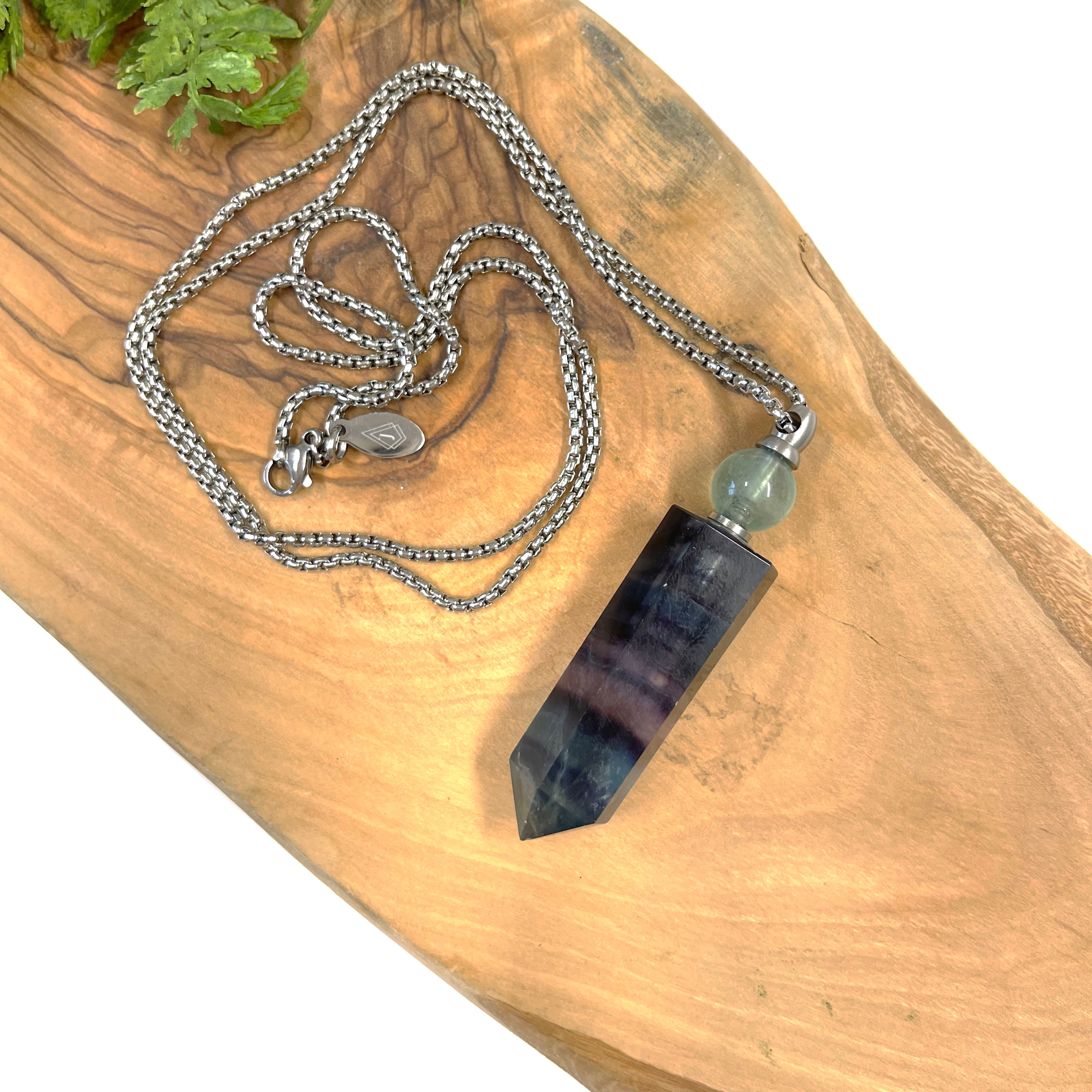 Rainbow Fluorite Gemstone Vial Necklace