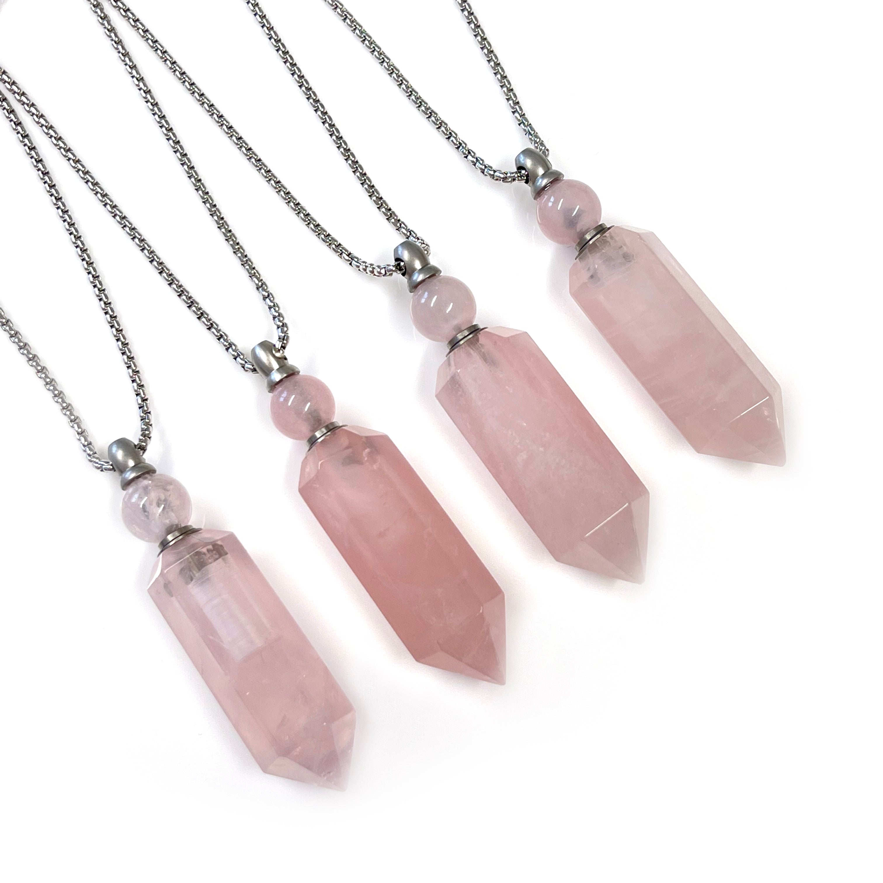 Rose Quartz Gemstone Vial Necklace