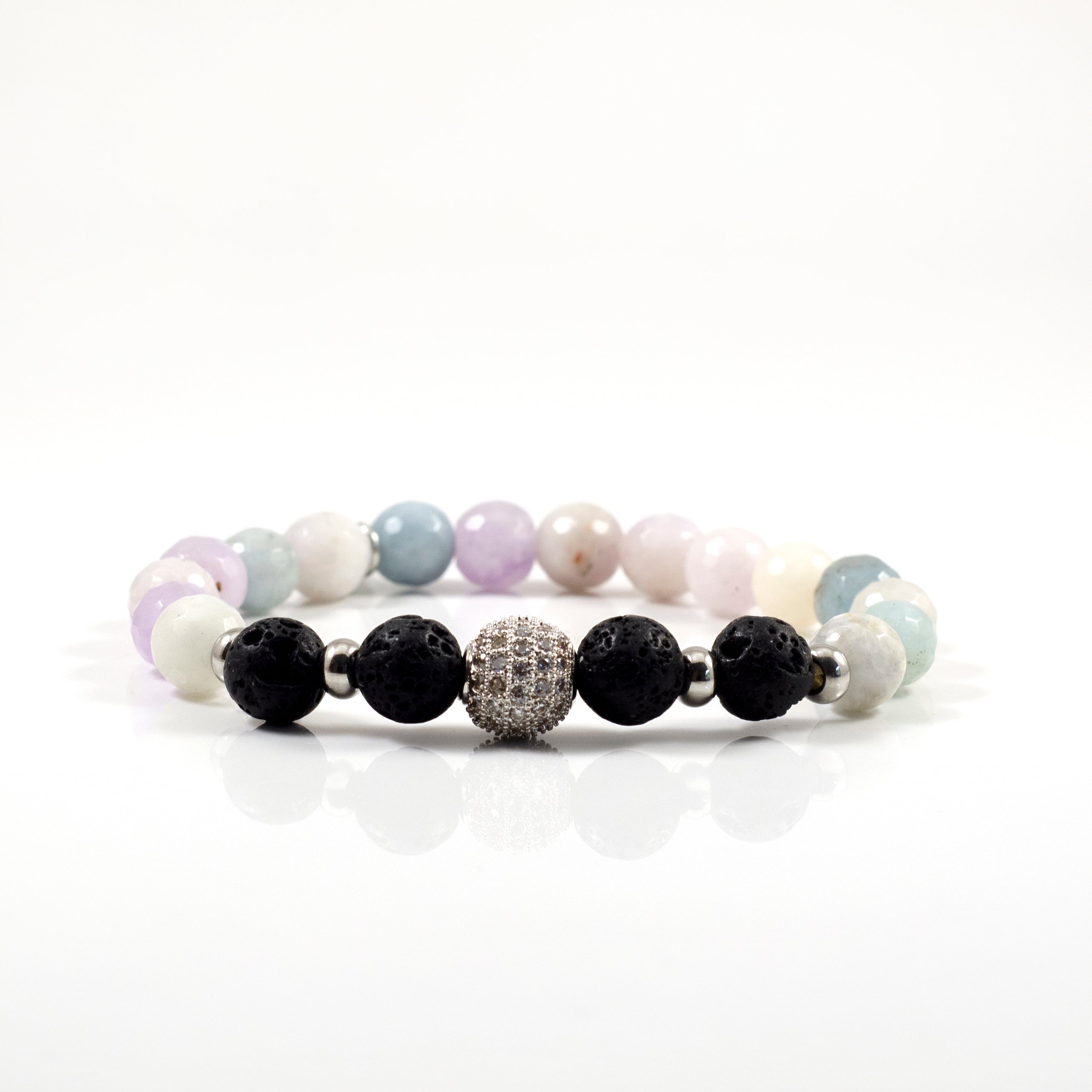 Linda : Moonstone, Amethyst & Aquamarine Gemstone Lava Diffuser Bracelet