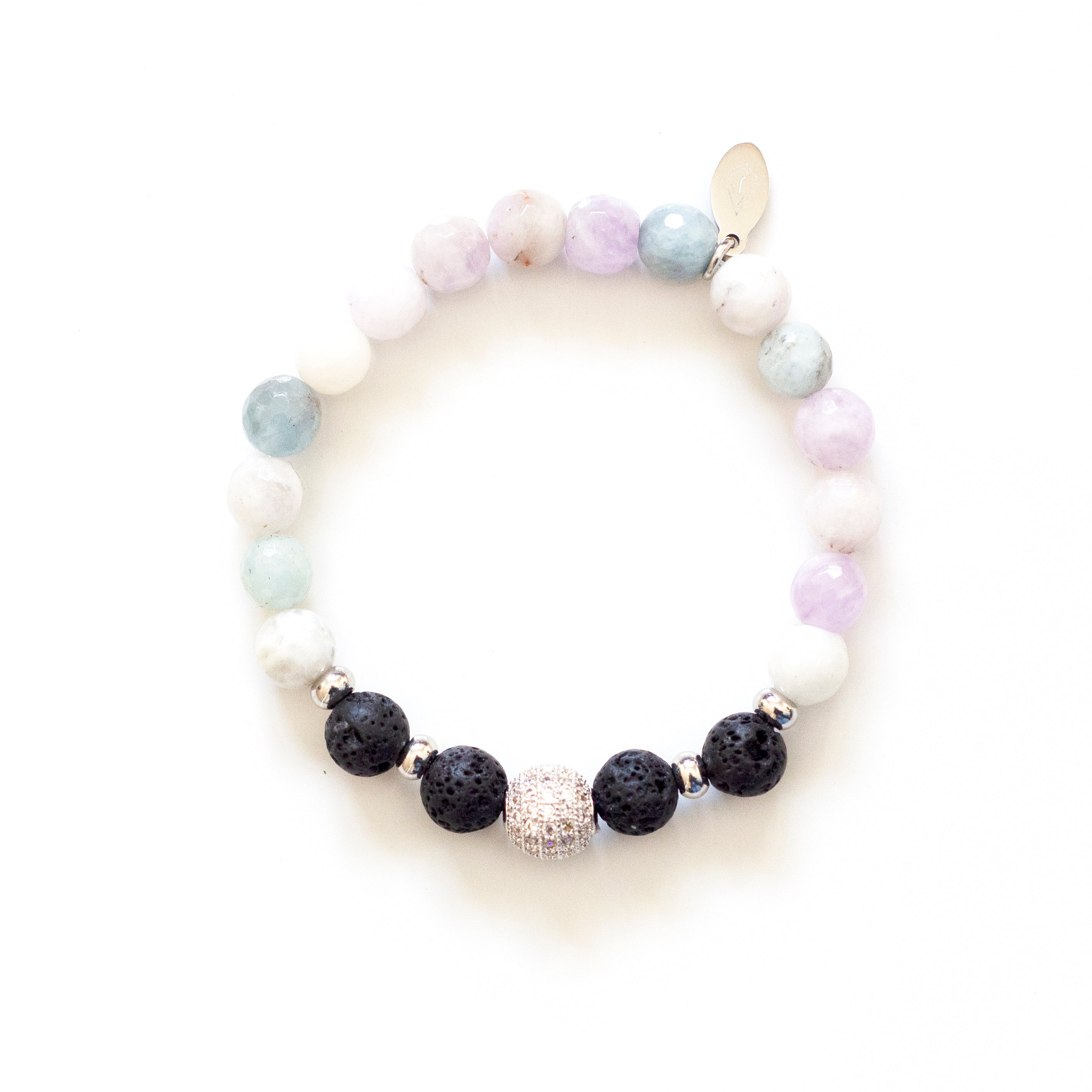 Linda : Moonstone, Amethyst & Aquamarine Gemstone Lava Diffuser Bracelet