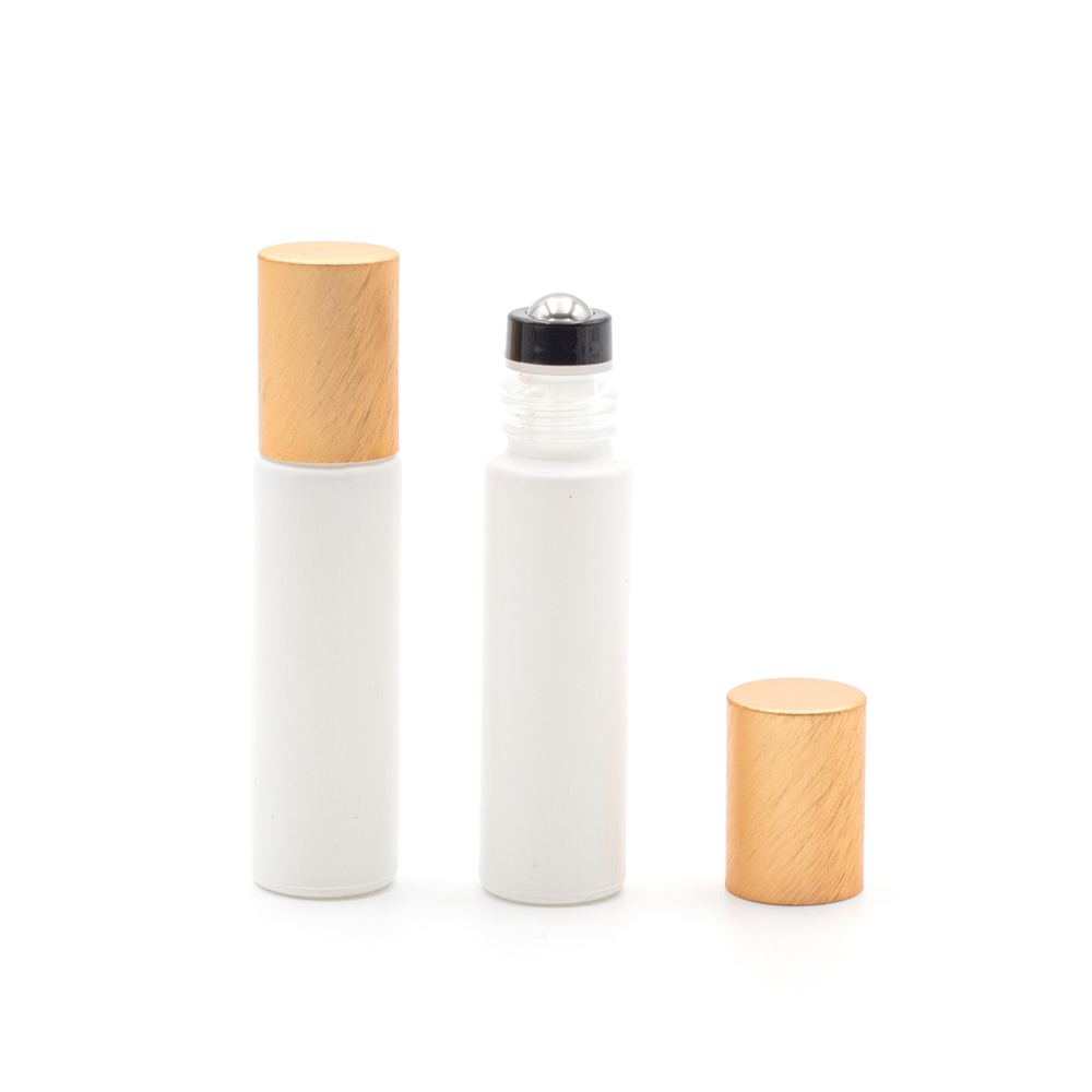 Deluxe Matte 10ml White Roller Bottle with Rose Gold Metallic Cap & Premium Roller (5 Pack)