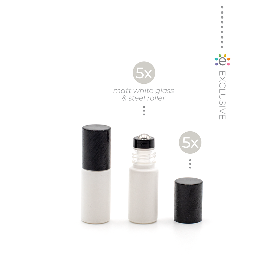 Deluxe Matte 5ml White Roller Bottles with Metallic Caps & Premium Rollers (5 pack)