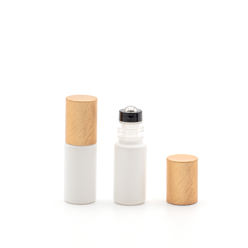 Deluxe Matte 5ml White Roller Bottle with Rose Gold Metallic Cap & Premium Roller (5 Pack)