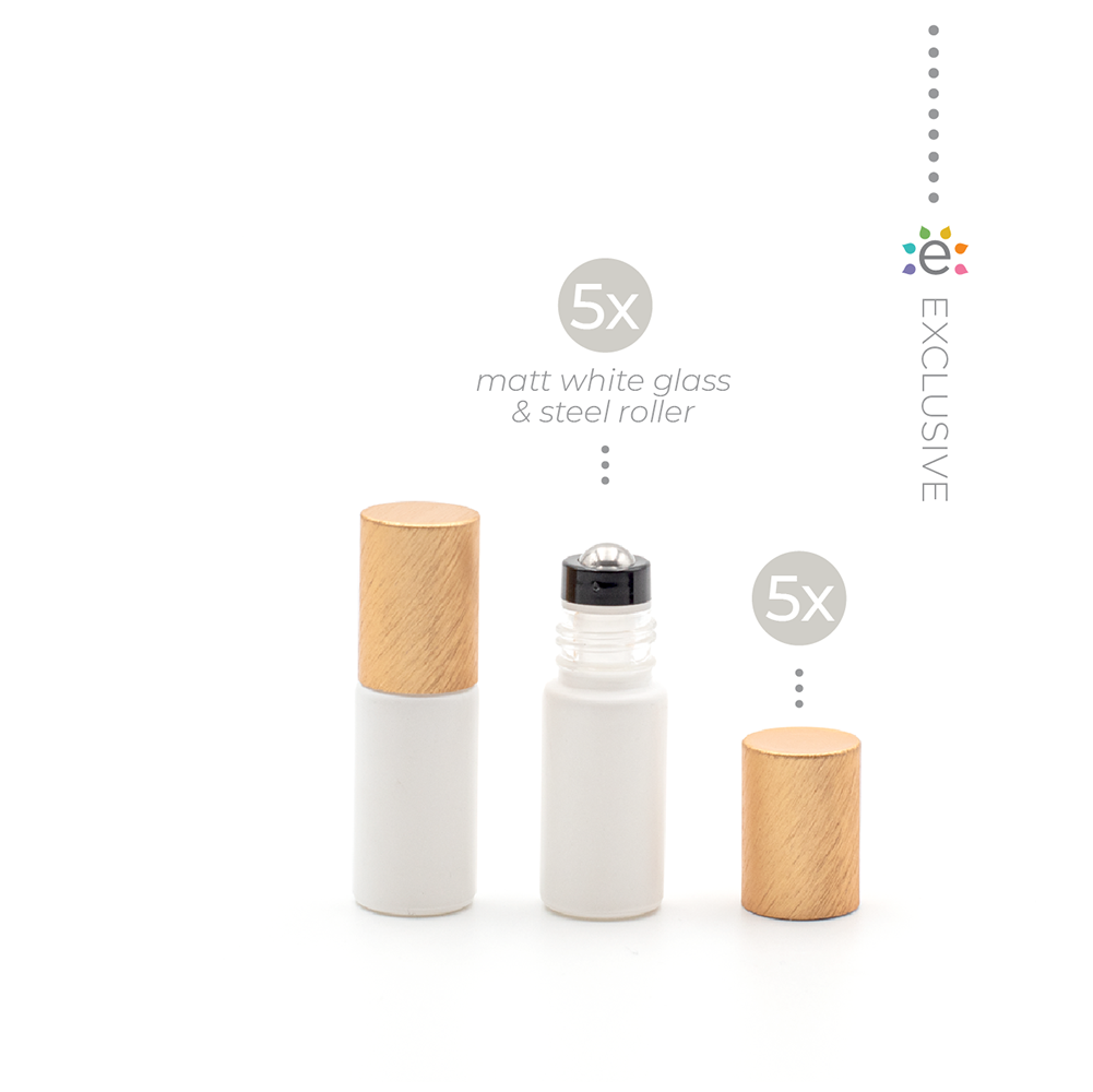 Deluxe Matte 5ml White Roller Bottle with Rose Gold Metallic Cap & Premium Roller (5 Pack)