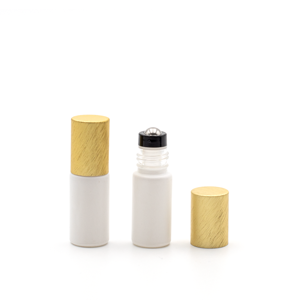 Deluxe Matte 5ml White Roller Bottle with Gold Metallic Cap & Premium Roller (5 Pack)